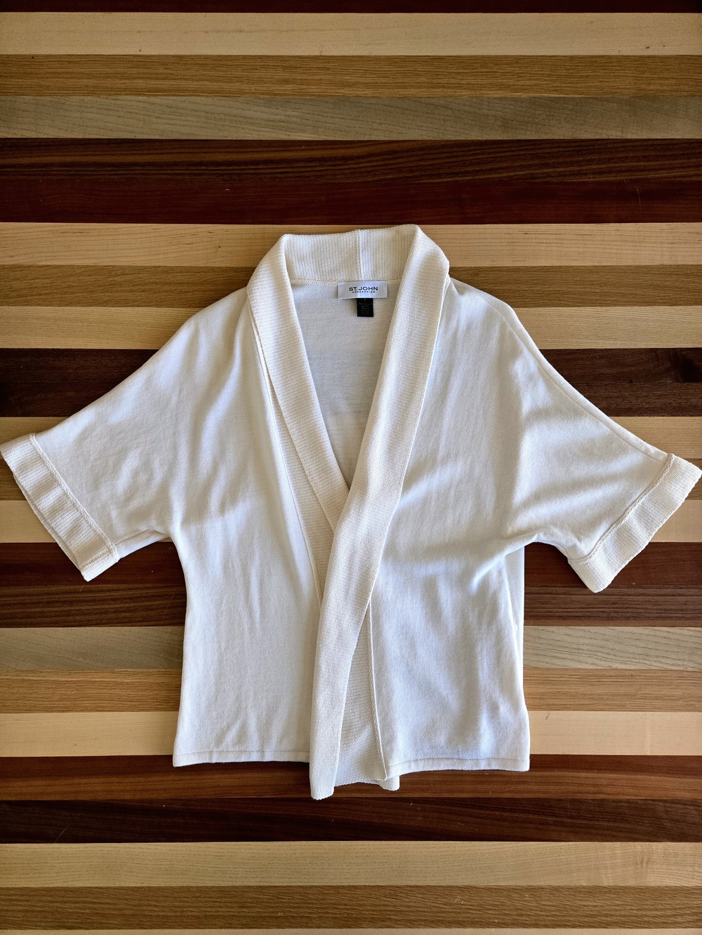 St. John Cream Short-Sleeve Shawl-Collar Cardigan